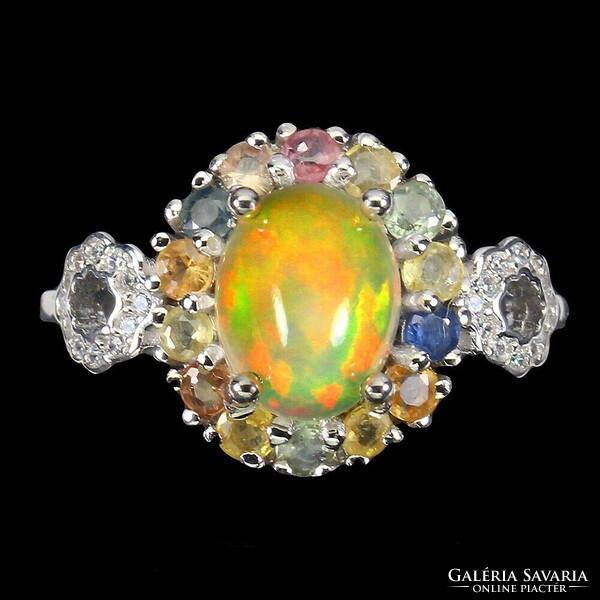 59 And real fire opal sapphire 925 silver ring