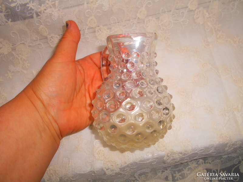Antik bütykös keresztelő kancsó- szakított  üveg  11 cm