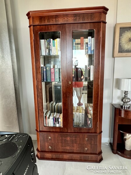 Antique-style, glass mirror display case, bookcase