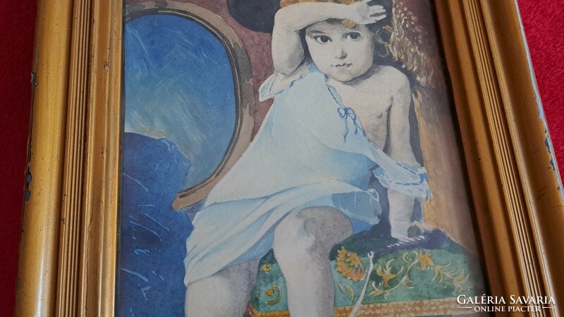 Antique art nouveau child painting, watercolor picture (m3831)