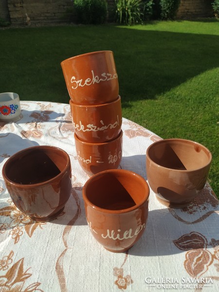 Ceramic Szekszárd inscription glazed wine glass 6 pieces for sale!