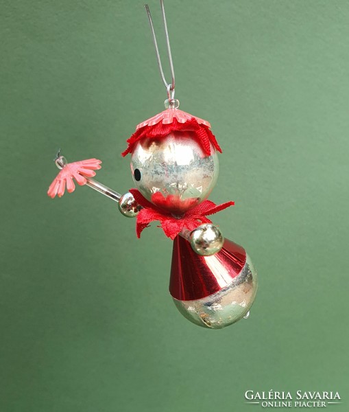 Régi retro gablonz üveg esernyős kislány formájú figurális karácsonyfadísz