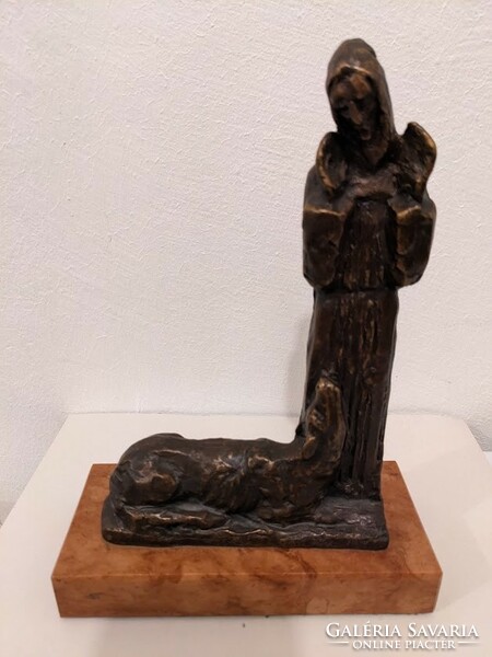 FEKETE JÓZSEF : Assisi Szent Ferenc a báránnyal bronz szobor  jelzett: I.FEKETE