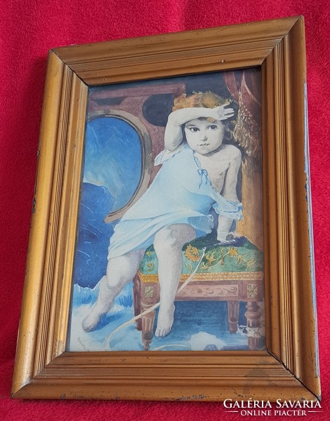 Antique art nouveau child painting, watercolor picture (m3831)