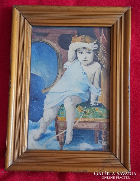 Antique art nouveau child painting, watercolor picture (m3831)