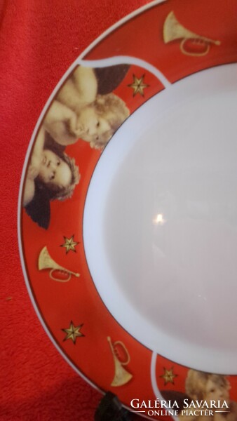 Puttós porcelán tányér, karácsonyi angyalkás tányér (M3835)