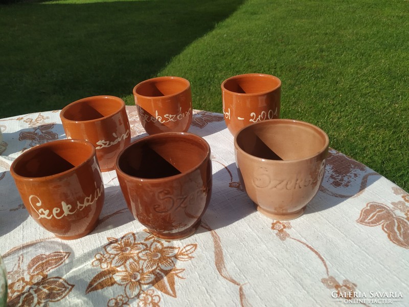 Ceramic Szekszárd inscription glazed wine glass 6 pieces for sale!