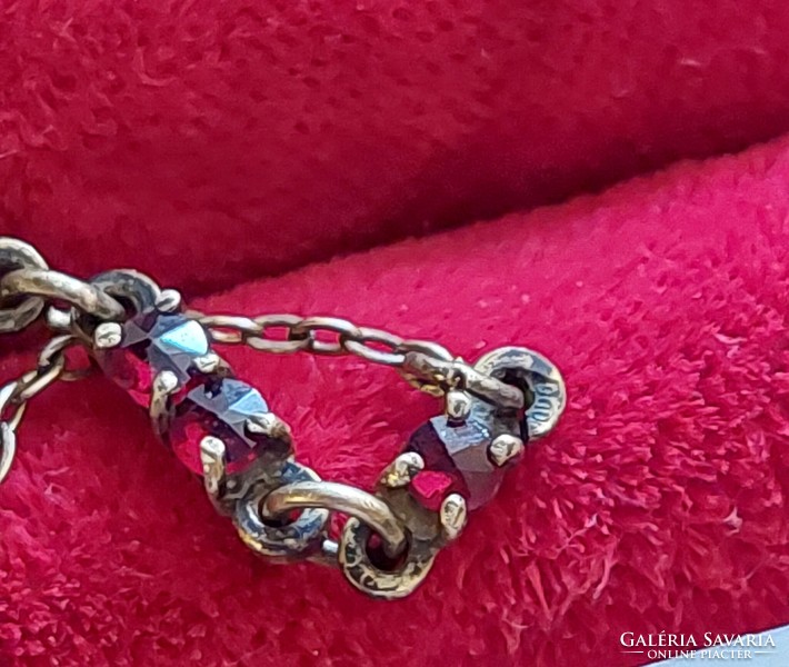 Vintage aranyozott ezüst cseh gránát köves nyaklánc, collier