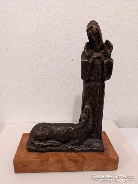 József Fekete: bronze statue of Saint Francis of Assisi with the lamb marked: i. Fekete