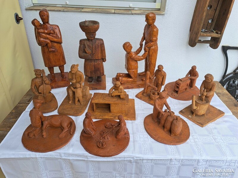 Works by Stefanovics Elemér reed yard 3 large wooden sculptures 9 terracotta rarities