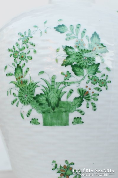 Herendi váza 28 cm zöld Apponyi, kosárfonatos