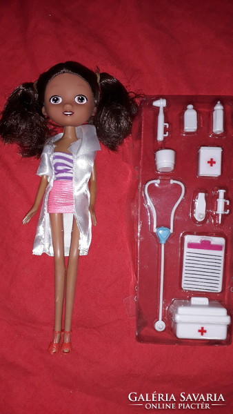Retro manga - barbie-style toy doll - doctor - with medical set - according to the pictures