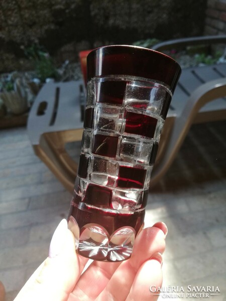 Set of 6 burgundy crystal short drink glasses
