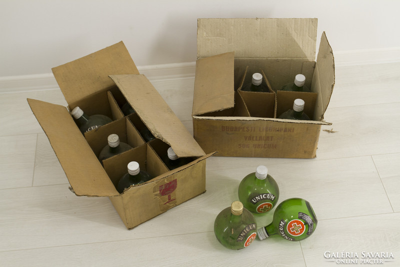 Old unicumos bottles, 2 x 6 pcs., in original box