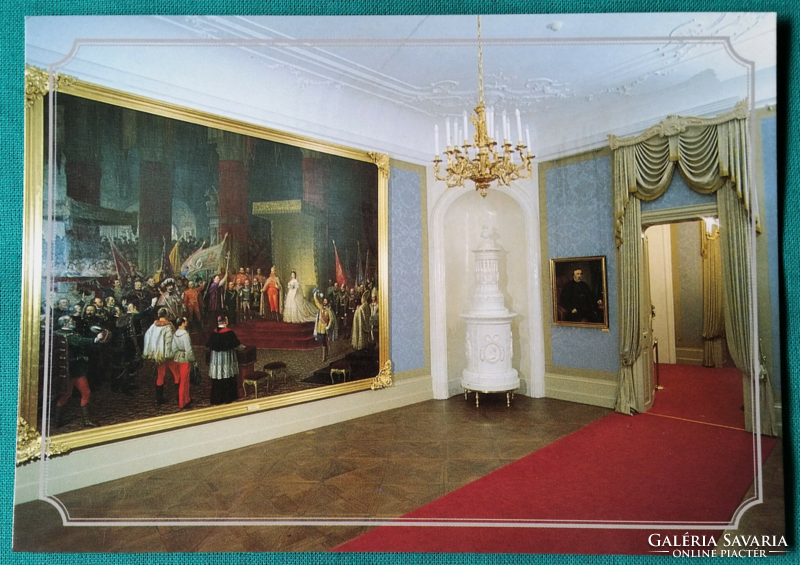 Gödöllő, coronation small room, coronation of József Ferenc, painting postcard