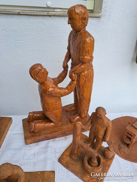 Works by Stefanovics Elemér reed yard 3 large wooden sculptures 9 terracotta rarities