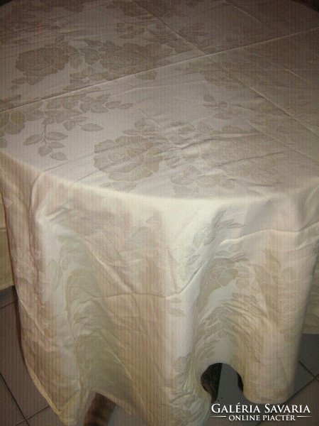 Beautiful vintage full rose cream yellow damask tablecloth