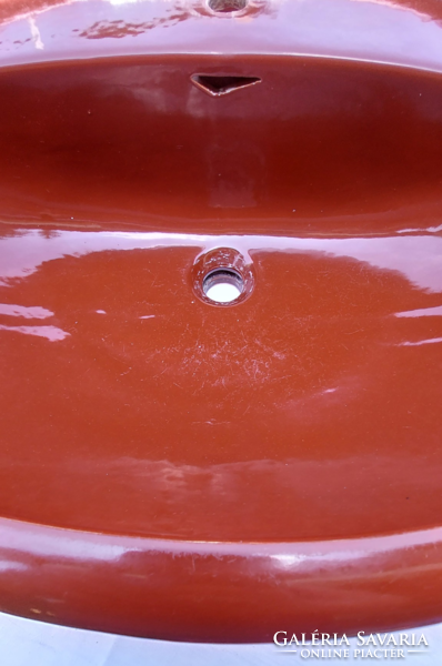 Rerto , használt vöröses barna kerámia , fajansz mosdó, mosdókagyló +1 db szappan vagy szivacstartó
