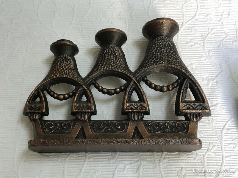 Retro!!! Industrial artist Russian candle holder with stylized matryoshka dolls and storage vase with a fairy tale pattern?