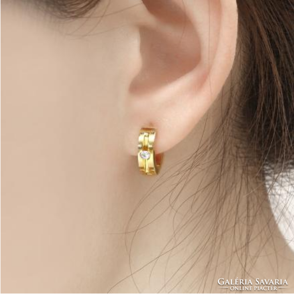 Medical steel hoop earrings with zirconia stones.