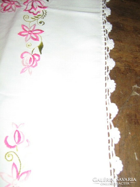 Beautiful hand-embroidered crochet edge needlework tablecloth