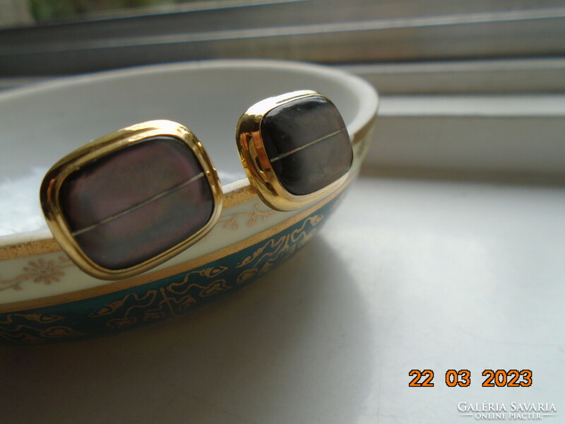 Gold-plated cuff with abalone insert and silver stripe