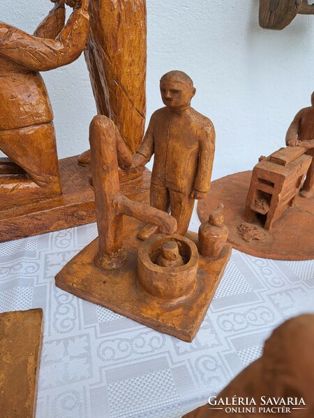 Works by Stefanovics Elemér reed yard 3 large wooden sculptures 9 terracotta rarities