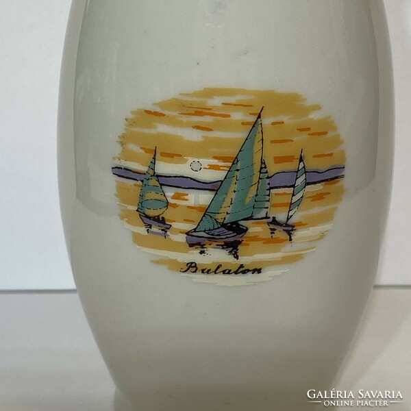 Hollóháza porcelain vase with a picture on the balaton