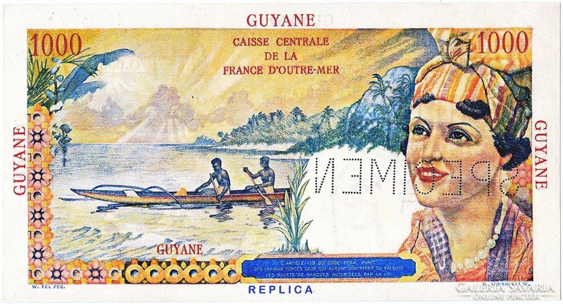 Francia Guyana  1000 Francia guyanai frank 1947 REPLIKA MINTA