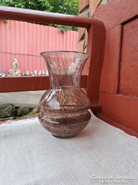 Beautiful brown rare veil glass from Karcagi, Berekfürdő 19.5cm high vase for flowers mid-century modern