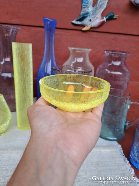 Tálka mogyorós tál  sárga repesztett Gyönyörű  Fátyolüveg fátyol karcagi berekfürdői üveg