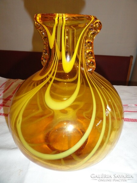 Yellow patterned glass vase