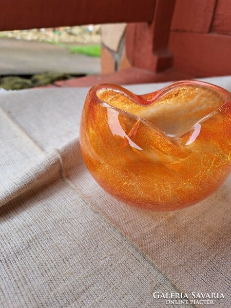 Sárga ritkább hamutartó hamuzó repesztett Fátyolüveg fátyol karcagi berekfürdői üveg Gyűjtői