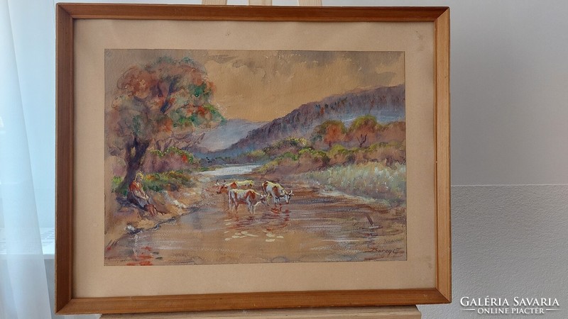 (K) Régi akvarell festmény Beregi szignóval 62x49 cm kerettel