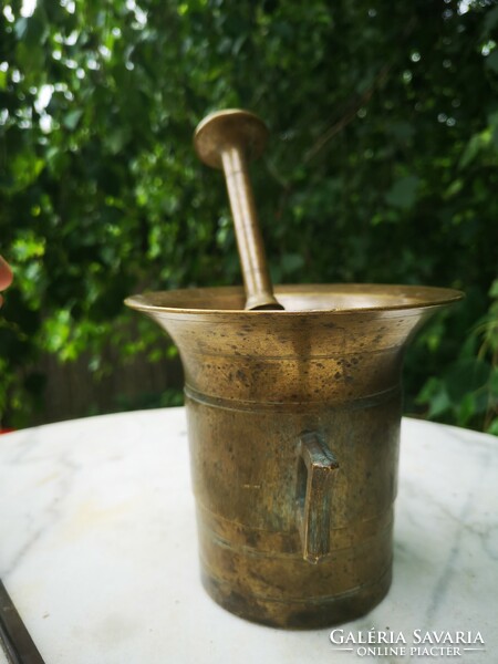 Antique special rare interesting copper mortar larger size. Kitchen gastronomy. 2.23 Kg