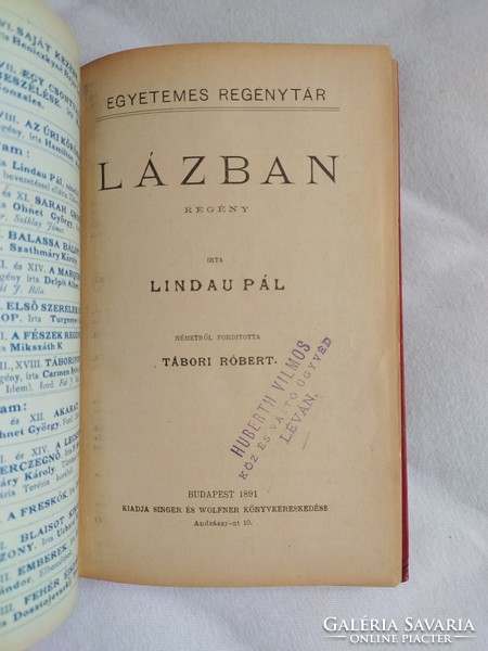 Lindau Pál: Lázban (Tulajdonosi pecséttel 1891-ből)