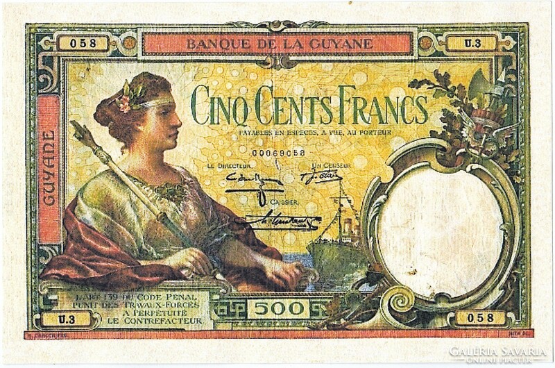 Francia Guyana  500 Francia guyanai frank 1938 REPLIKA