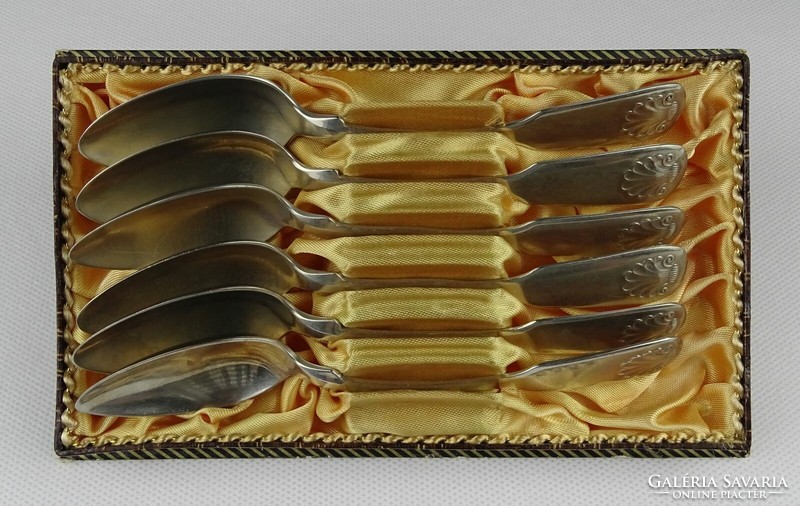 1N197 Régi alpakka kiskanál készlet dobozában 6 darab