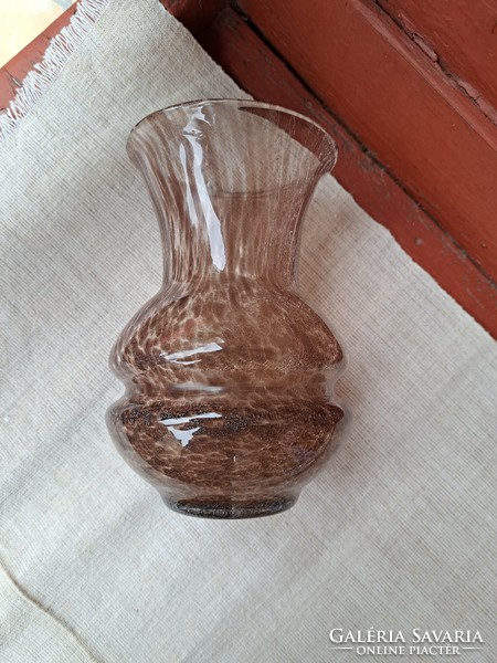 Beautiful brown rare veil glass from Karcagi, Berekfürdő 19.5cm high vase for flowers mid-century modern