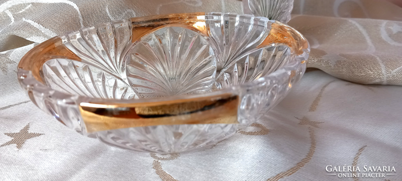 Art deco Anna Hütte kristályok (váza, kínáló, bonbonier) vastag arany ďíszítéssel