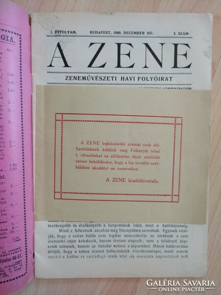 A Zene - Zeneművészeti havi folyóirat (1909. december hó) 1000 Ft
