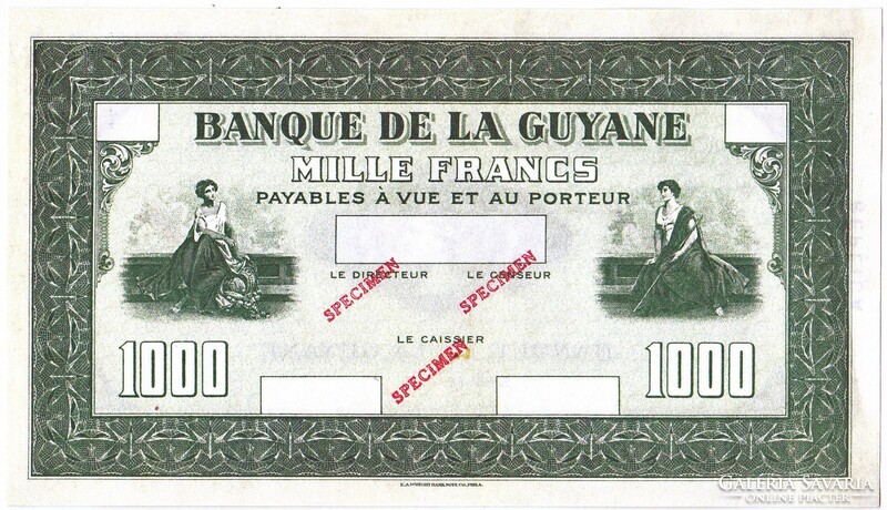 French Guiana 1000 French Guiana francs 1942 replica sample