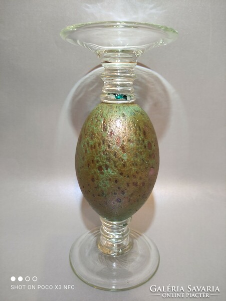 A worthy decoration of the festive table isle of wight impressive glass candle holder with iridescent surface 26 cm high