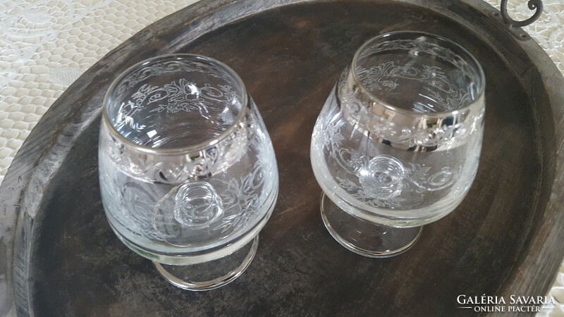 Beautiful murano medici cognac glass with platinum rim 2 pcs.