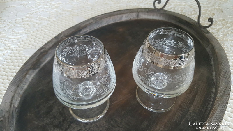 Beautiful murano medici cognac glass with platinum rim 2 pcs.