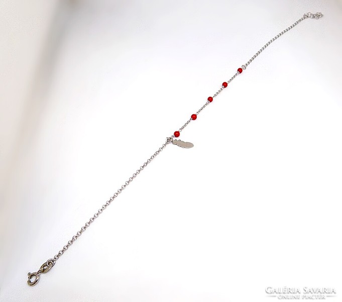 Silver anklet with red stones and feathers (zal-ag112253)