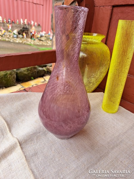 Retro ritka lila váza  repesztett Gyönyörű  Fátyolüveg fátyol karcagi berekfürdői üveg