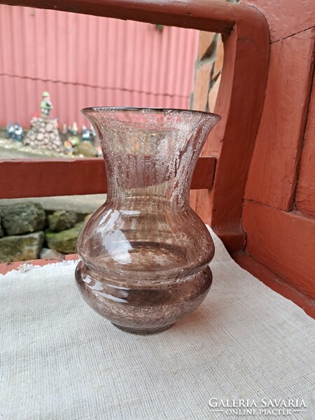Beautiful brown rare veil glass from Karcagi, Berekfürdő 19.5cm high vase for flowers mid-century modern