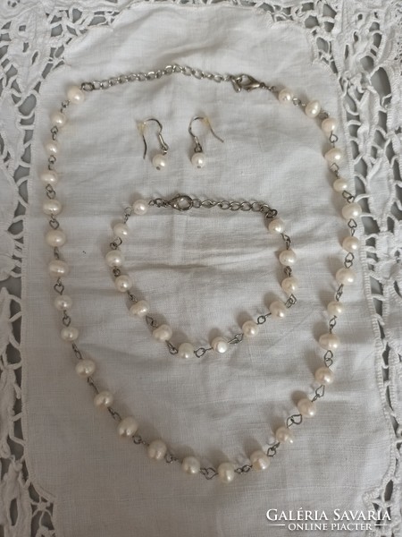 Old handmade freshwater cultured pearl set for sale !Chain, bracelet, earrings/!