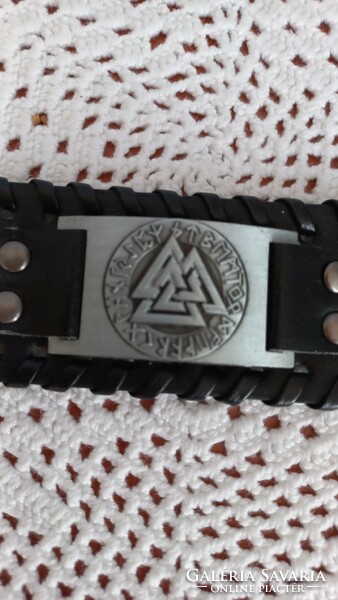 Viking men's leather bracelet black, with the northern amulet valknut in silver, 27 x 4 cm